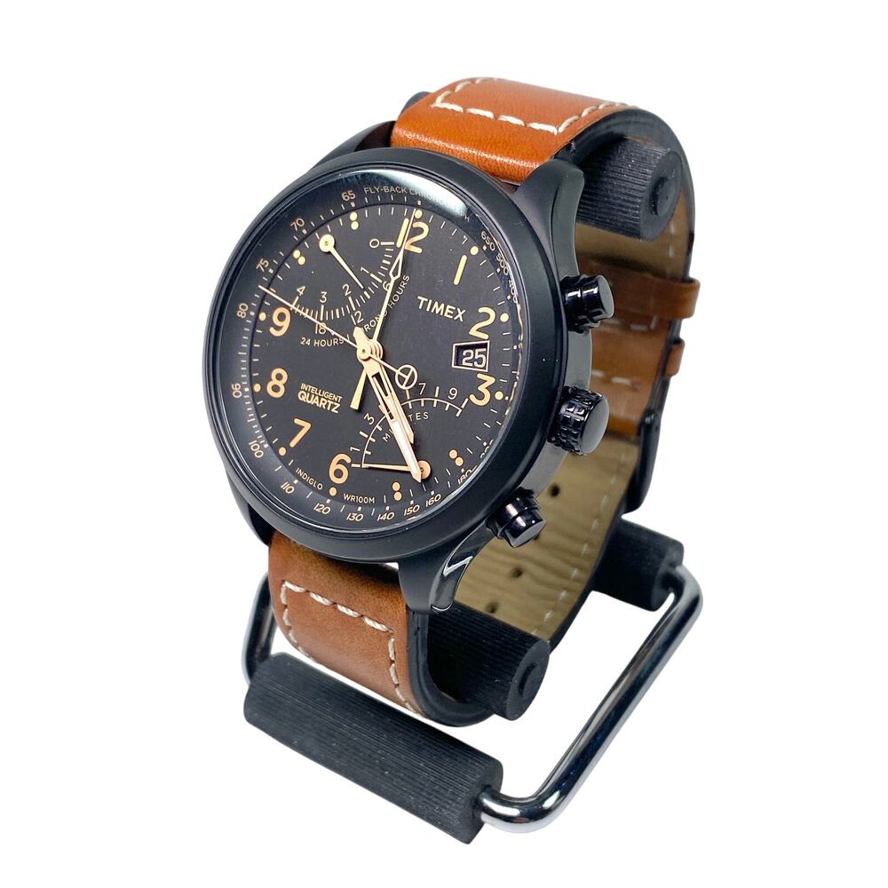 Timex Intelligent Quartz Flyback Quartz Black Dial Watch Men 41mm T2N700 WR 100m